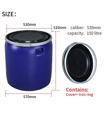 970mm Plastik Kimyasal Kaplar 150KG/L HDPE Mavi Plastik Fıçılar