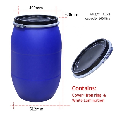 Sıvı Taşıma Kimyasal Mavi HDPE Plastik Konteyner Varil 160 Litre