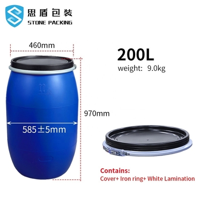 Silindirik Mavi Kimyasal 200l 55 Galon Plastik Varil 585*970mm 9kg