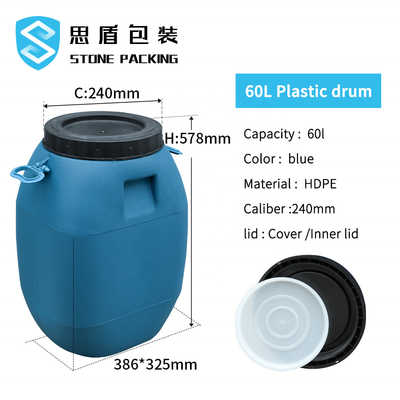 HDPE 100% 60L Mavi HDPE Plastik Kap Kapaklı Varil