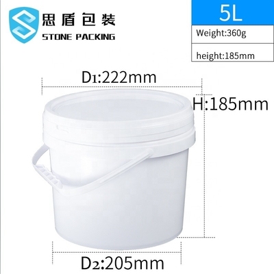 Dia 222mm PP Beyaz 5l Kimyasal Yuvarlak Plastik Kaplar 360g