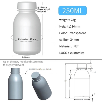 Ev Ürünleri 34mm Şeffaf Plastik PET Plastik Şişeler 250ml 28g