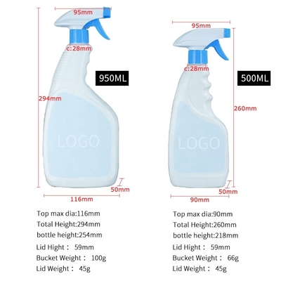 Nozullu Temizleyici Deterjan Plastik PE Sprey Şişesi 950ml 500ml