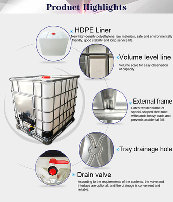 Galvanizli Çelik DC53D IBC Plastik Kimyasal Tote Sıvı Ambalaj