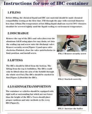 Beyaz IBC Kimyasal Tanklar HDPE 300 Galon Kimyasal Çanta